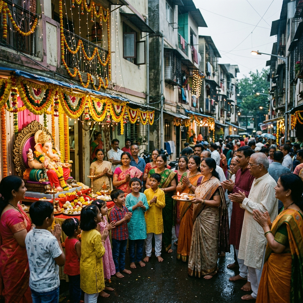 Lively Mumbai Ganesh Chaturthi neighbourhood celebration