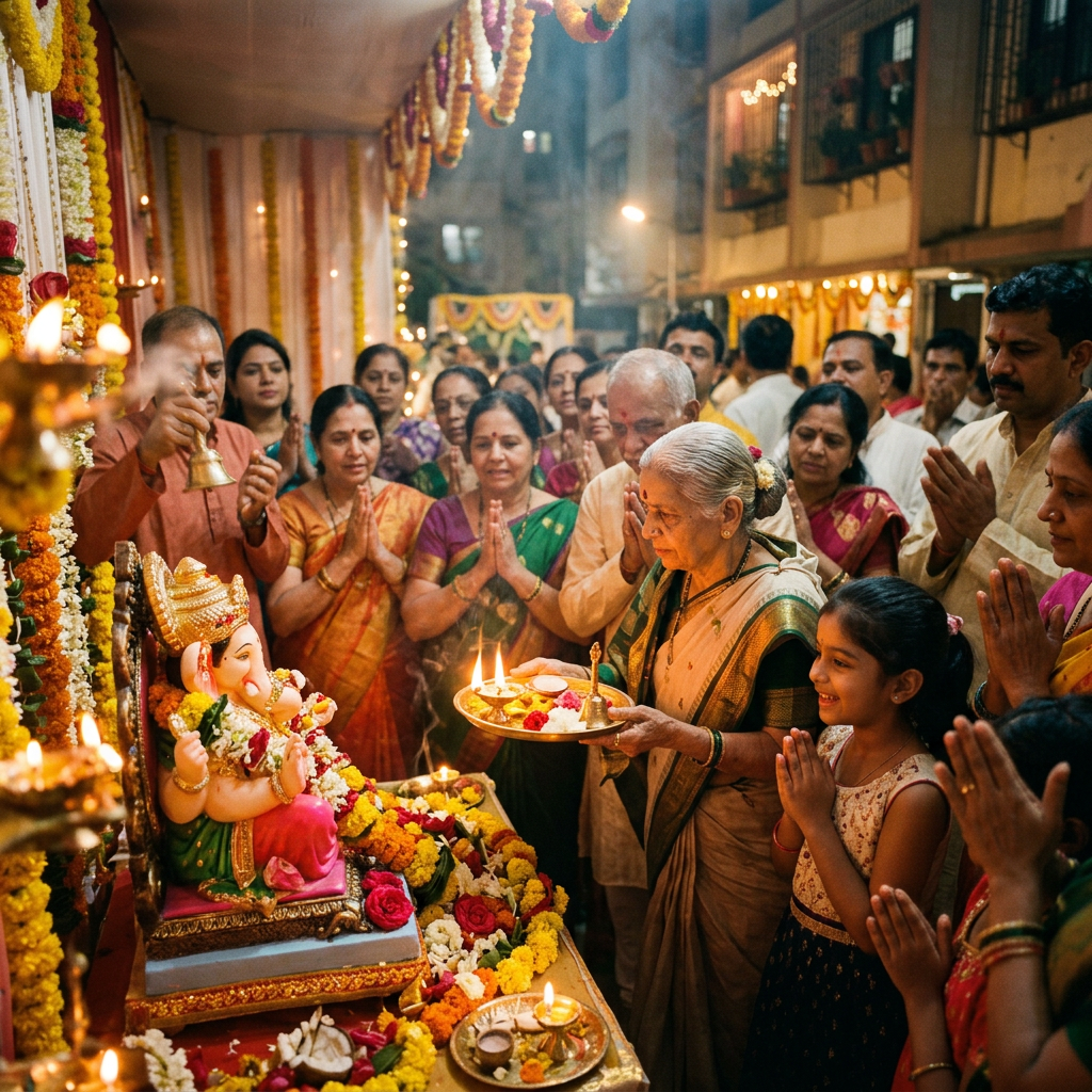 Atmospheric Ganpati aarti in Mumbai society