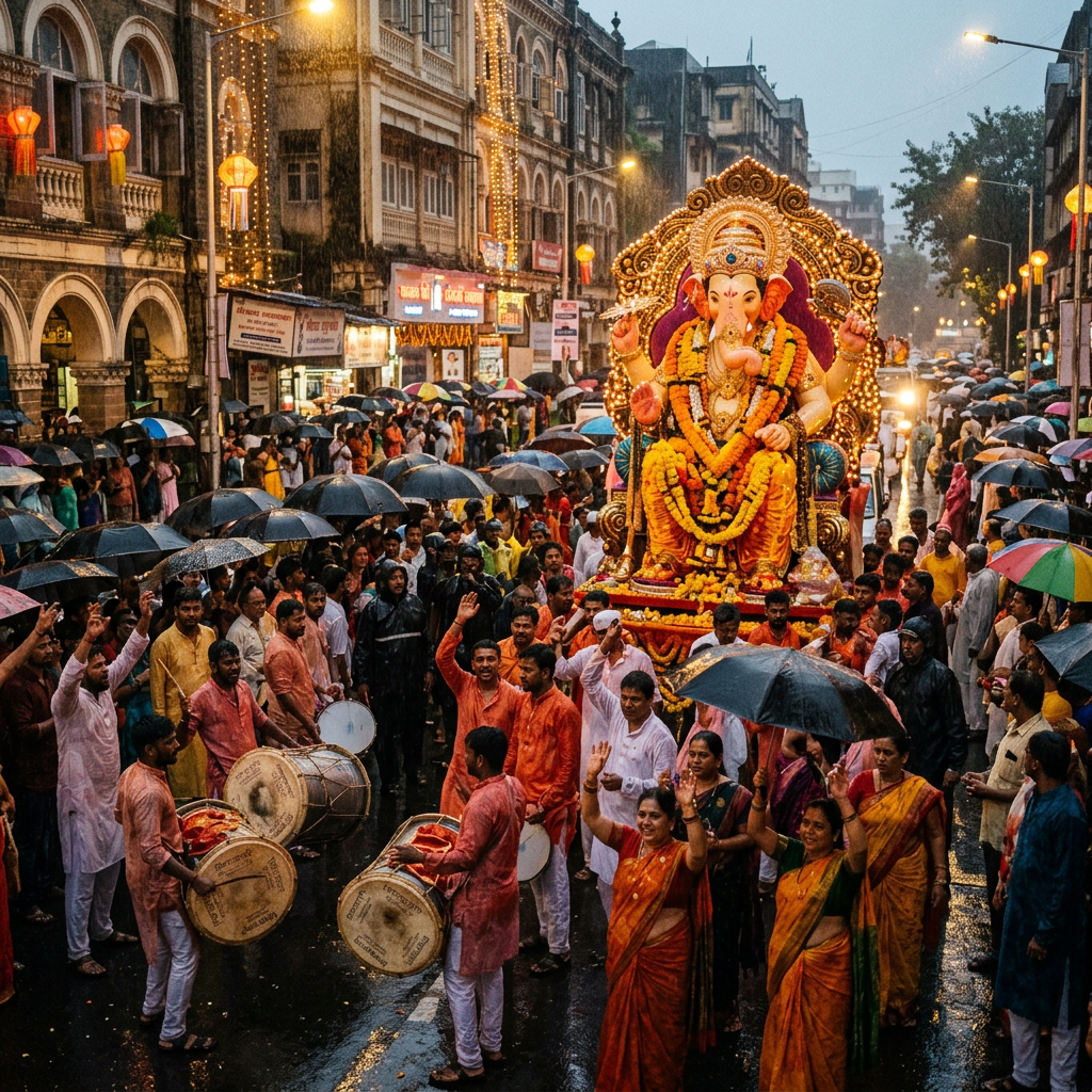 Iconic rainy Mumbai Ganesh Chaturthi celebration